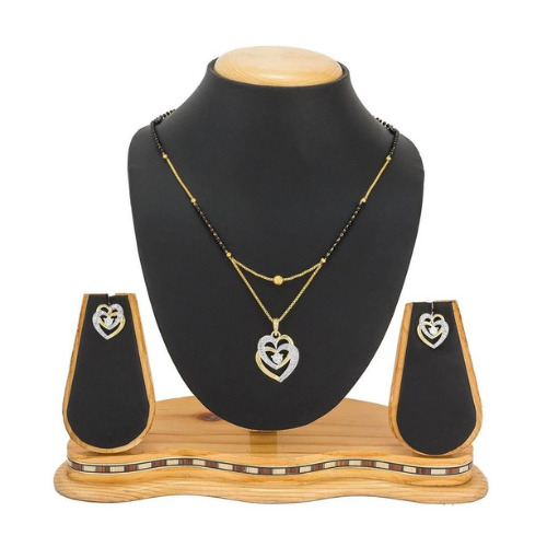 Long Mangalsutra with Black Beads & CZ Stones