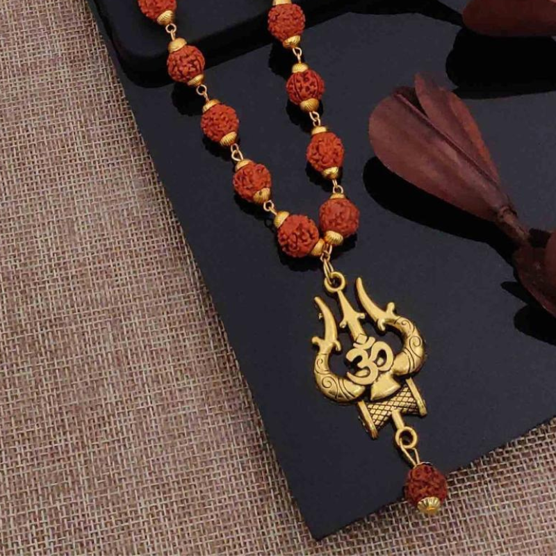 π± Divine Rudraksha Trishul-Om Pendant Mala β Power of the Trinity ποΈπ§ββοΈ