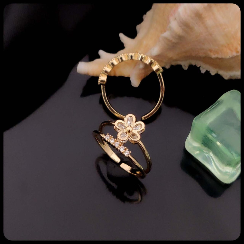 🌸 Blossom Spark Adjustable Ring Set – Petals & Shine in Harmony ✨