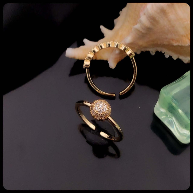 Golden Orbit Adjustable Ring Duo – Galaxy Ball & Crown Edition 🌌👑