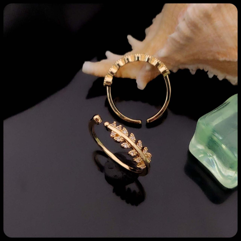 Golden Fern" Crystal Leaf Ring & Ear Cuff Set ✨