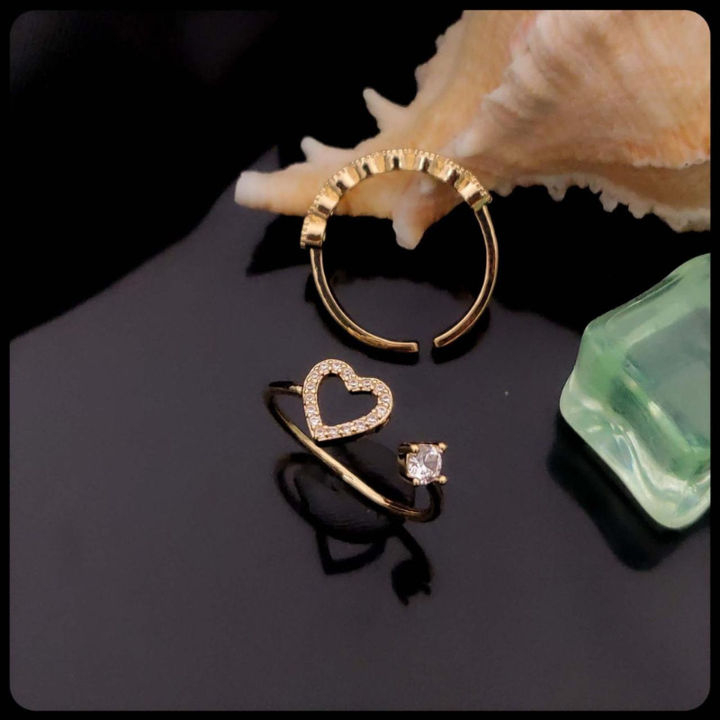 Golden Muse Adjustable Ring Duo โ Sparkle Heart & Crown Set โจ๐