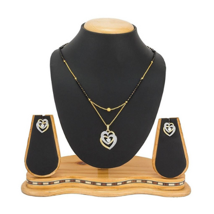 Long Mangalsutra with Black Beads & CZ Stones