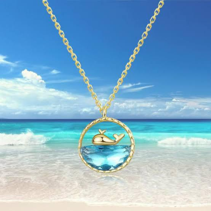 🐋 "Whale of a Time" Ocean Crystal Necklace – Gold & Silver Variants 🌊