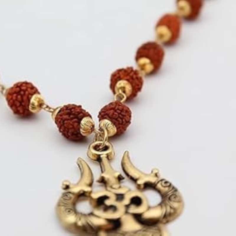 🔱 Divine Rudraksha Trishul-Om Pendant Mala – Power of the Trinity 🕉️🧘‍♂️