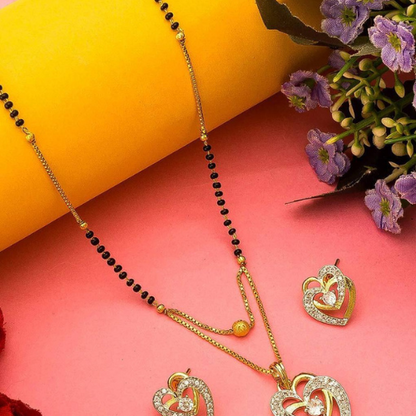 Long Mangalsutra with Black Beads & CZ Stones