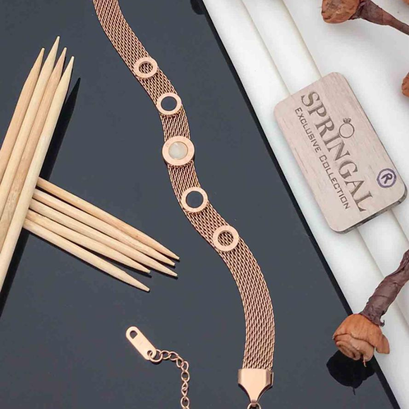 Celestial Glow Rose Gold Mesh Bracelet – Circles of Light & Elegance ✨🌟