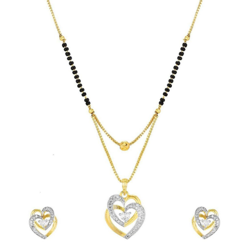 Long Mangalsutra with Black Beads & CZ Stones