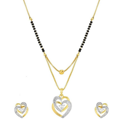 Long Mangalsutra with Black Beads & CZ Stones