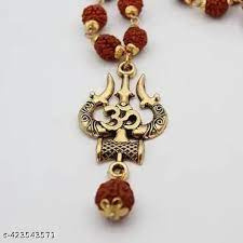 🔱 Divine Rudraksha Trishul-Om Pendant Mala – Power of the Trinity 🕉️🧘‍♂️