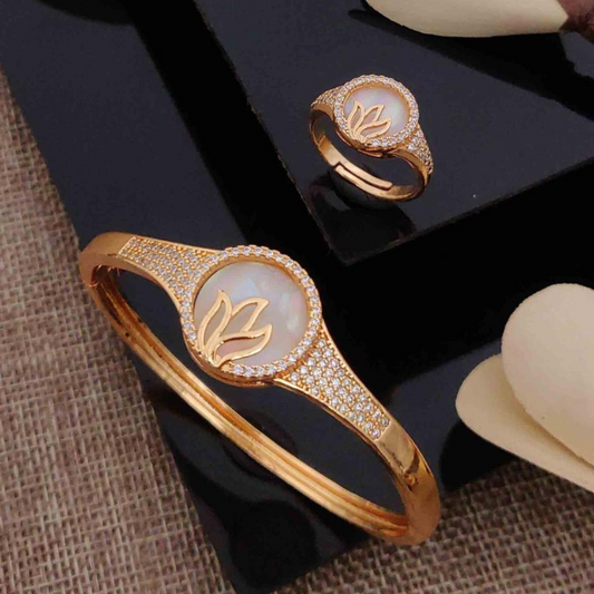 Elegant Lotus Bloom Gold-Plated Jewelry Set (Ring + Bracelet) 🌸✨