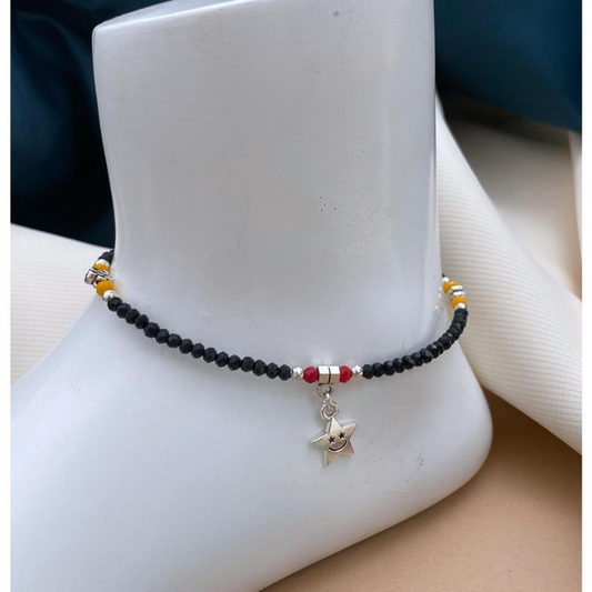 🖤✨ Starry Mangalsutra Anklet – Black Beads with Cute Star Charm ✨🖤