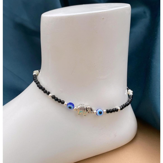 🐘🧿 Elephant Charm Evil Eye Mangalsutra Anklet – Protection & Style in One! 🖤✨