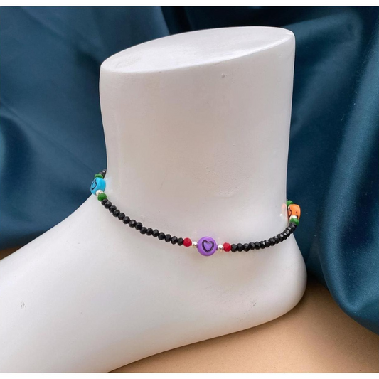 🌈 “Hearts & Charms” Color Pop Anklet – For the Bold & Playful Soul 💜🧿🧡