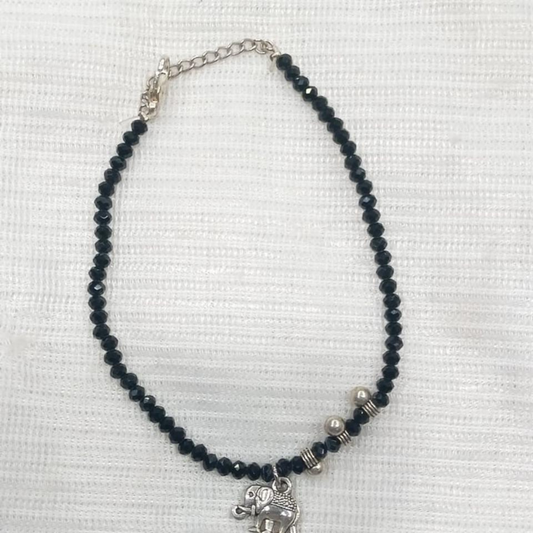 🐘 “Strength & Grace” Elephant Charm Black Beaded Anklet – A Symbol of Power & Positivity 🌿🖤