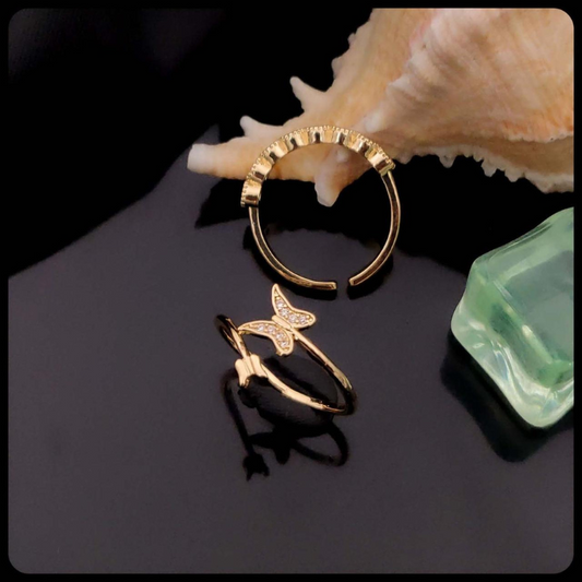 Golden Flutter Adjustable Ring Duo – Butterfly & Crown Edition 💫👑