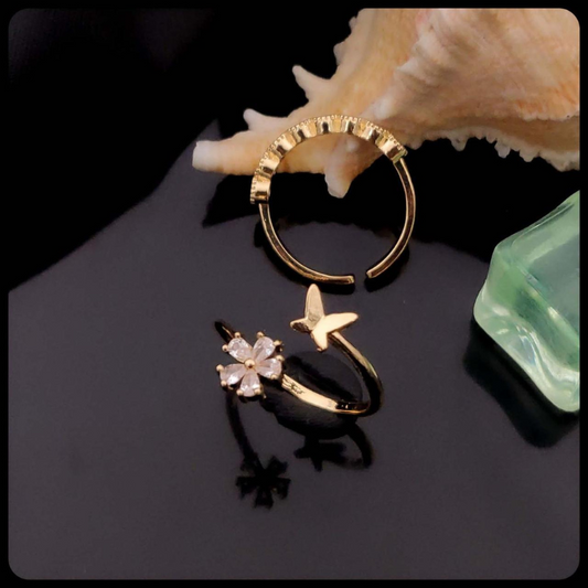 🦋 Butterfly Bloom Adjustable Ring Set – Nature’s Whisper in Gold 🌸