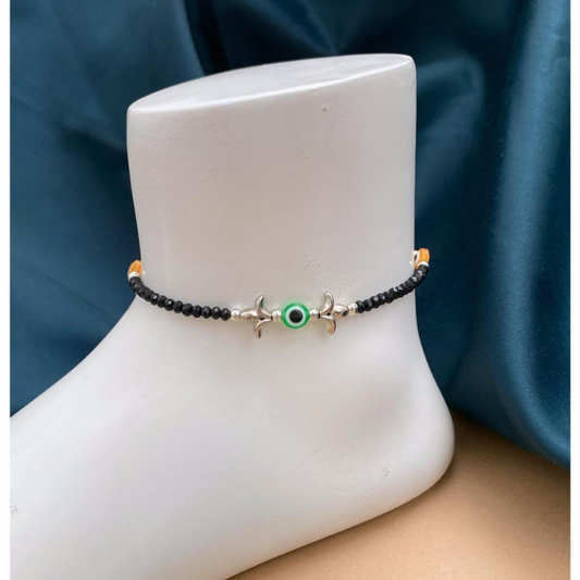 🧿🌿 Mystic Green Evil Eye Mangalsutra Anklet – Grace with Protection 🖤✨