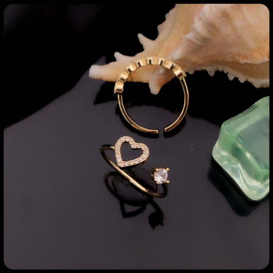 Golden Muse Adjustable Ring Duo – Sparkle Heart & Crown Set ✨👑