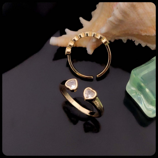 Golden Gleam Adjustable Ring Duo – Heart & Crown Edition 💛👑