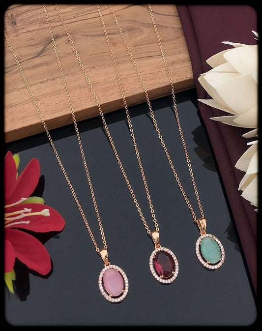 🌟 Elegant Oval Crystal Pendant Necklace – Trio Color Collection 🌈